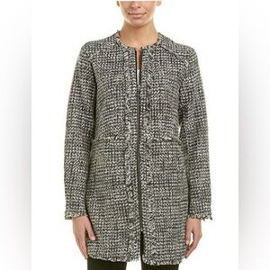NIC+ZOE Tweed Duster Blazer Jacket with Fringe Detail. Gray/Black, Full Zip. Med